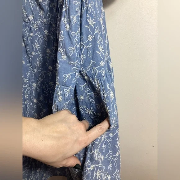 Old Navy Puff-Sleeve Tiered Mini Swing Dress Size 3X Milkmaid Peasant Boho Blue - Picture 7 of 10